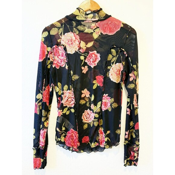 Free People Top Black Charlie Mesh Ruffle Long Sleeve Sold Out At Revolve sz XL - Picture 3 of 6